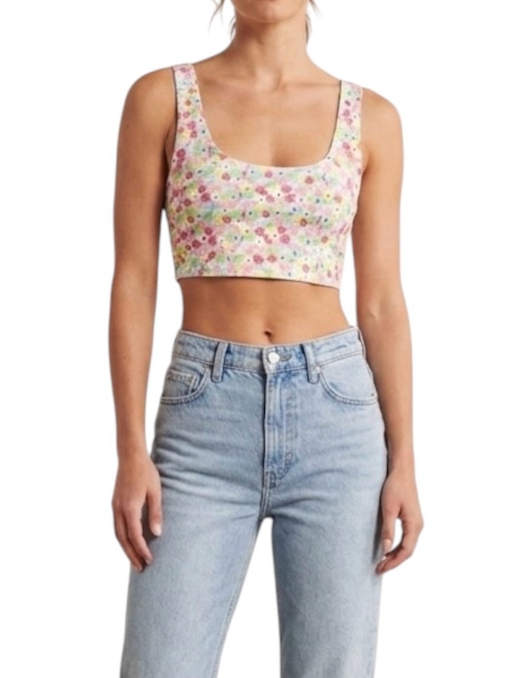 Zara Floral Crop Top Bralette Pink Green Yellow White L Festival